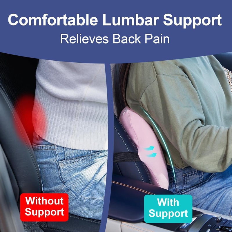 BYMECOST Lumbar Support Pillow for Car, Memory Foam Car Seat Back Support Pillow for Driving, Back Cushion with Strap for Pain Relief, Ergonomic Back Cushion for Office Chair, Wheelchair (Pink) - Image 4